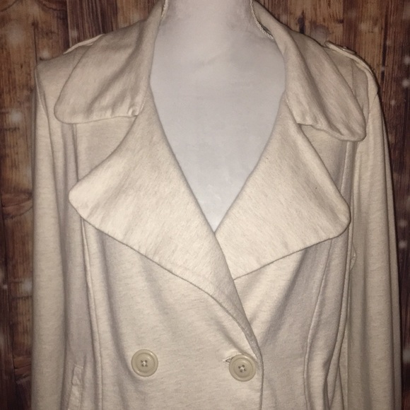 🍀Lucky Brand 🍀Cream Large Pea Coat 100% Cotton - Picture 3 of 8